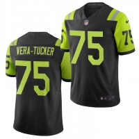 New York New York Jets #75 Alijah Vera-Tucker Men's Nike Black Green City Edition Vapor Limited Jersey