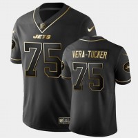New York New York Jets #75 Alijah Vera-Tucker Men's Nike Black Golden Edition Vapor Limited Jersey