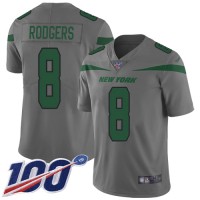 Nike New York Jets #8 Aaron Rodgers Gray Men's Stitched NFL Limited Inverted Legend 100th Season Jersey