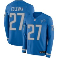 Nike Detroit Lions #27 Justin Coleman Blue Team Color Men's Stitched NFL Limited Therma Long Sleeve Jersey