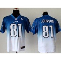Nike Detroit Lions #81 Calvin Johnson Blue/White Men's Stitched NFL Elite Fadeaway Fashion Jersey