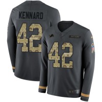 Nike Detroit Lions #42 Devon Kennard Anthracite Salute to Service Men's Stitched NFL Limited Therma Long Sleeve Jersey