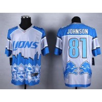 Nike Detroit Lions #81 Calvin Johnson Blue Men's Stitched NFL Elite Noble Fashion Jersey