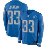 Nike Detroit Lions #33 Kerryon Johnson Blue Team Color Men's Stitched NFL Limited Therma Long Sleeve Jersey