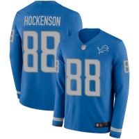 Nike Detroit Lions #88 T.J. Hockenson Blue Team Color Men's Stitched NFL Limited Therma Long Sleeve Jersey
