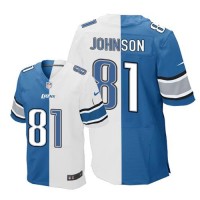 Nike Detroit Lions #81 Calvin Johnson Blue/White Men's Stitched NFL Elite Split Jersey