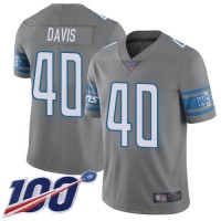 Nike Detroit Lions #40 Jarrad Davis Gray Men's Stitched NFL Limited Rush 100th Season Jersey