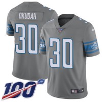 Nike Detroit Lions #30 Jeff Okudah Gray Men's Stitched NFL Limited Rush 100th Season Jersey