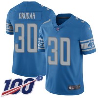 Nike Detroit Lions #30 Jeff Okudah Blue Team Color Men's Stitched NFL 100th Season Vapor Untouchable Limited Jersey