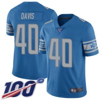 Nike Detroit Lions #40 Jarrad Davis Blue Team Color Men's Stitched NFL 100th Season Vapor Limited Jersey