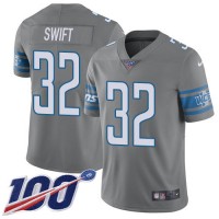 Nike Detroit Lions #32 D'Andre Swift Gray Men's Stitched NFL Limited Rush 100th Season Jersey