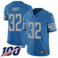 Nike Detroit Lions #32 D'Andre Swift Blue Team Color Men's Stitched NFL 100th Season Vapor Untouchable Limited Jersey