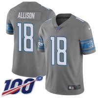 Nike Detroit Lions #18 Geronimo Allison Gray Men's Stitched NFL Limited Rush 100th Season Jersey
