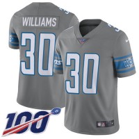 Nike Detroit Lions #30 Jamaal Williams Gray Men's Stitched NFL Limited Rush 100th Season Jersey