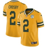 Nike Green Bay Packers #2 Mason Crosby Yellow Men's 100th Season Stitched NFL Limited Rush Jersey