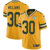 Nike Green Bay Packers #30 Jamaal Williams Yellow Men's 100th Season Stitched NFL Limited Rush Jersey