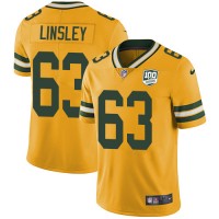 Nike Green Bay Packers #63 Corey Linsley Yellow Men's 100th Season Stitched NFL Limited Rush Jersey