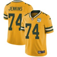 Nike Green Bay Packers #74 Elgton Jenkins Yellow Men's 100th Season Stitched NFL Limited Rush Jersey