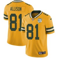 Nike Green Bay Packers #81 Geronimo Allison Yellow Men's 100th Season Stitched NFL Limited Rush Jersey
