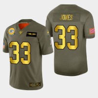 Nike Green Bay Packers #33 Aaron Jones Men's Olive Gold 2019 Salute to Service NFL 100 Limited Jersey
