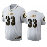 Green Bay Green Bay Packers #33 Aaron Jones Men's Nike White Golden Edition Vapor Limited NFL 100 Jersey