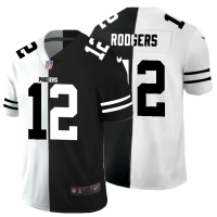 Green Bay Green Bay Packers #12 Aaron Rodgers Men's Black V White Peace Split Nike Vapor Untouchable Limited NFL Jersey