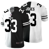 Green Bay Green Bay Packers #33 Aaron Jones Men's Black V White Peace Split Nike Vapor Untouchable Limited NFL Jersey