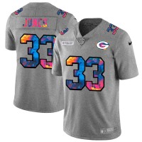 Green Bay Green Bay Packers #33 Aaron Jones Men's Nike Multi-Color 2020 NFL Crucial Catch NFL Jersey Greyheather