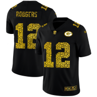 Green Bay Green Bay Packers #12 Aaron Rodgers Men's Nike Leopard Print Fashion Vapor Limited NFL Jersey Black