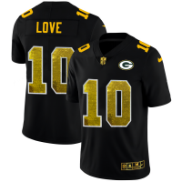 Green Bay Green Bay Packers #10 Jordan Love Men's Black Nike Golden Sequin Vapor Limited NFL Jersey