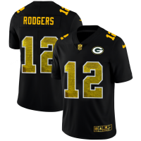 Green Bay Green Bay Packers #12 Aaron Rodgers Men's Black Nike Golden Sequin Vapor Limited NFL Jersey