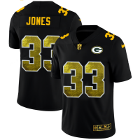 Green Bay Green Bay Packers #33 Aaron Jones Men's Black Nike Golden Sequin Vapor Limited NFL Jersey