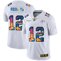 Green Bay Green Bay Packers #12 Aaron Rodgers Men's White Nike Multi-Color 2020 NFL Crucial Catch Limited NFL Jersey