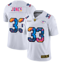Green Bay Green Bay Packers #33 Aaron Jones Men's White Nike Multi-Color 2020 NFL Crucial Catch Limited NFL Jersey