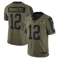 Green Bay Green Bay Packers #12 Aaron Rodgers Olive Nike 2021 Salute To Service Limited Player Jersey
