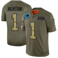 Carolina Carolina Panthers #1 Cam Newton Men's Nike 2019 Olive Camo Salute To Service Limited NFL Jersey