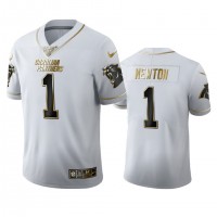 Carolina Carolina Panthers #1 Cam Newton Men's Nike White Golden Edition Vapor Limited NFL 100 Jersey