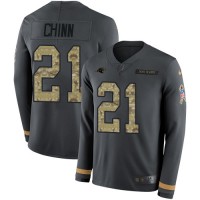 Nike Carolina Panthers #21 Jeremy Chinn Anthracite Salute to Service Men's Stitched NFL Limited Therma Long Sleeve Jersey