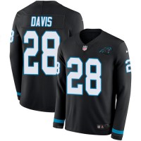 Nike Carolina Panthers #28 Mike Davis Black Team Color Men's Stitched NFL Limited Therma Long Sleeve Jersey