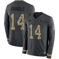 Nike Carolina Panthers #14 Sam Darnold Anthracite Salute to Service Men's Stitched NFL Limited Therma Long Sleeve Jersey