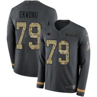 Nike Carolina Panthers #79 Ikem Ekwonu Anthracite Salute to Service Men's Stitched NFL Limited Therma Long Sleeve Jersey