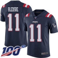 Nike New England Patriots #11 Drew Bledsoe Navy Blue Men's Stitched NFL Limited Rush 100th Season Jersey