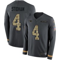 Nike New England Patriots #4 Jarrett Stidham Anthracite Salute to Service Men's Stitched NFL Limited Therma Long Sleeve Jersey