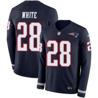 Nike New England Patriots #28 James White Navy Blue Team Color Men's Stitched NFL Limited Therma Long Sleeve Jersey