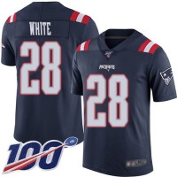 Nike New England Patriots #28 James White Navy Blue Men's Stitched NFL Limited Rush 100th Season Jersey