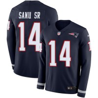Nike New England Patriots #14 Mohamed Sanu Sr Navy Blue Team Color Men's Stitched NFL Limited Therma Long Sleeve Jersey