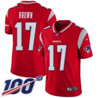 Nike New England Patriots #17 Antonio Brown Red Men's Stitched NFL Limited Inverted Legend 100th Season Jersey