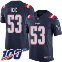 Nike New England Patriots #53 Josh Uche Navy Blue Men's Stitched NFL Limited Rush 100th Season Jersey