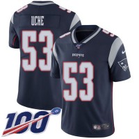 Nike New England Patriots #53 Josh Uche Navy Blue Team Color Men's Stitched NFL 100th Season Vapor Untouchable Limited Jersey