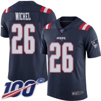 Nike New England Patriots #26 Sony Michel Navy Blue Men's Stitched NFL Limited Rush 100th Season Jersey